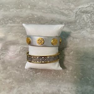 2 Rustic Cuff bracelets. Gold and silver. Size is adjustable on both.